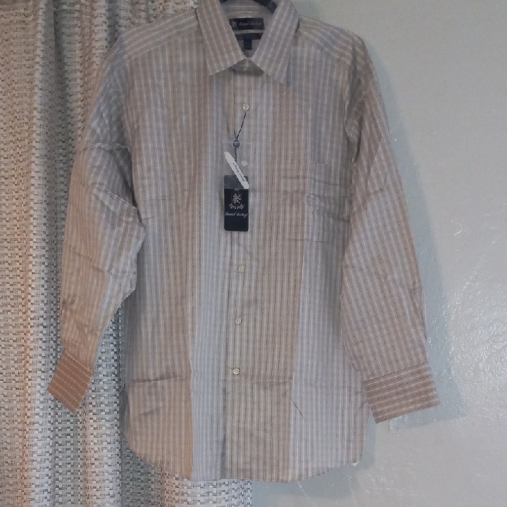 Daniel Bishop Men's Striped Button Down Shirt - Beige and White